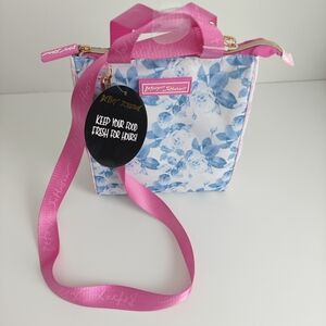 Betsey Johnson NWT Zip Top Insulated Pink/Blue Floral Lunch Bag